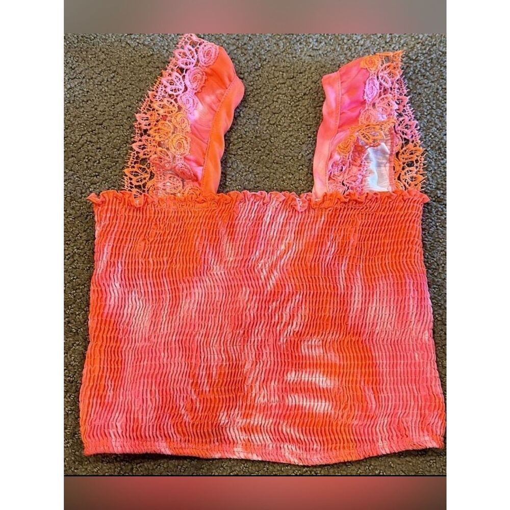 Peixoto Girls Tank Top Tie Dye & Lace Red & Pink Size Large
